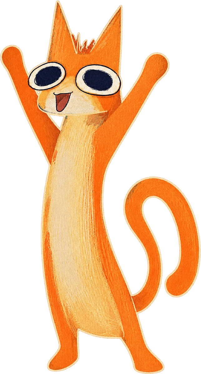 Foxii standing tall with both paws up, cheering
